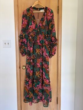 Dress Forum Los Angeles Floral Maxi Dress - Pink, Green & Orange